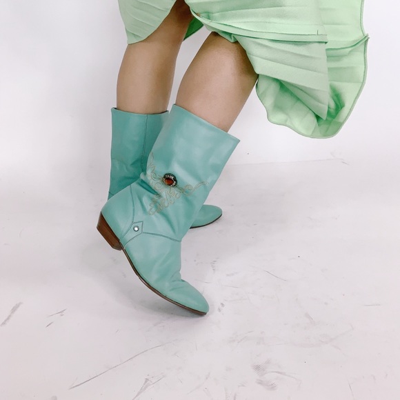 teal leather ankle boots